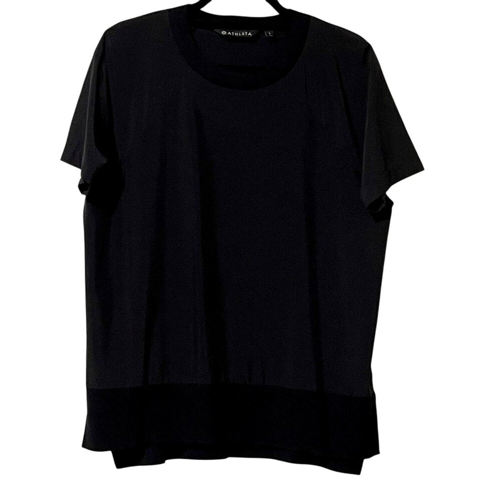 Athleta Womens Size S Black Short Sleeve Top Polyester & Spandex Athleticwear